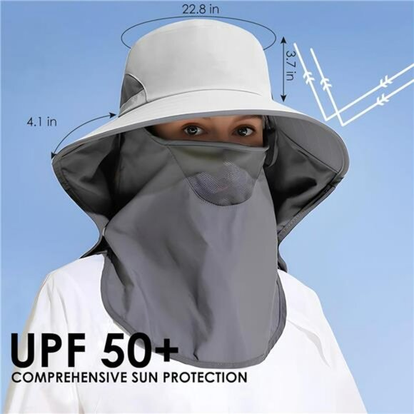 UPF 50 Sun Hat with Neck Flap UV Protection Outdoor Fishing Safari Cap - Picture 6 of 7